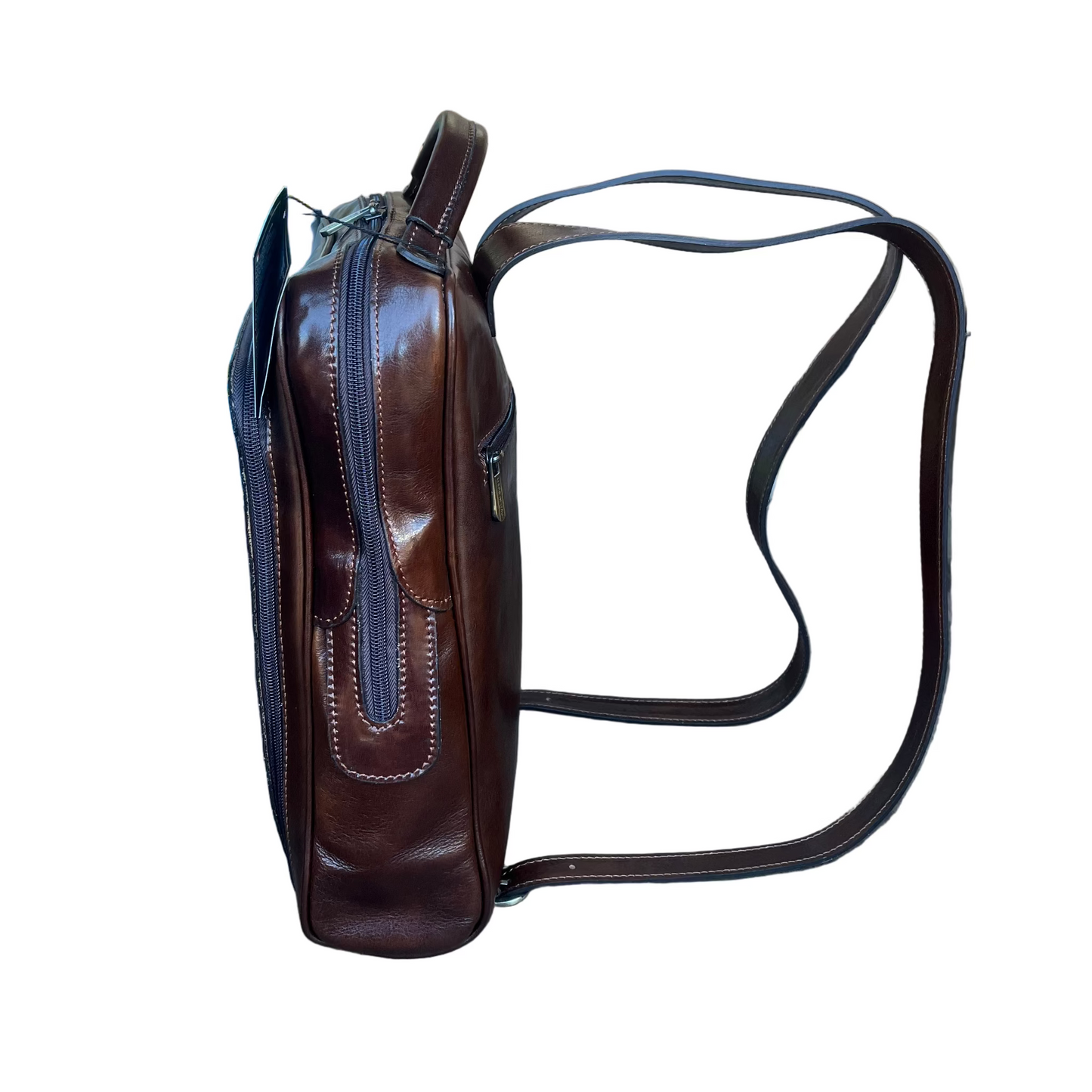 lato Zaino medio compatto in pelle Borsa in cuoio Made in Italy  Cuoieria Italiana
