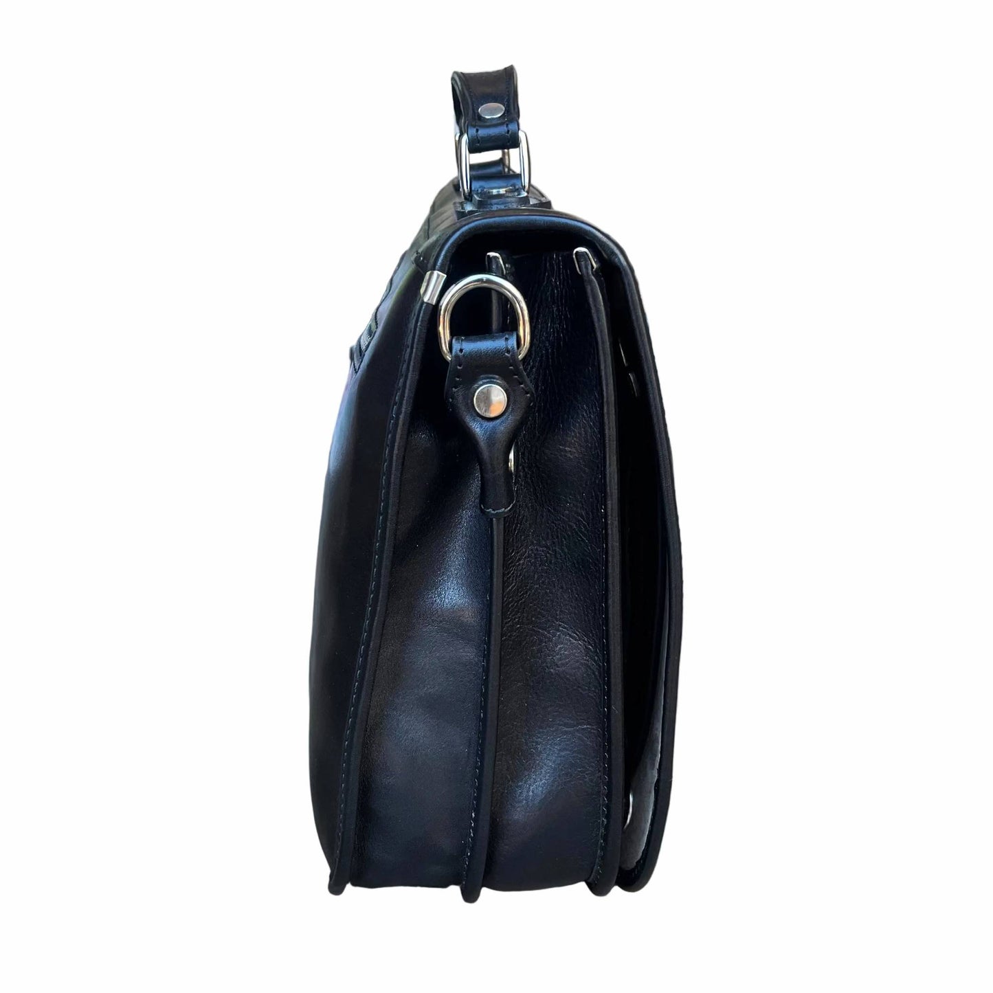 lato profilo Cartella da lavoro in pelle con chiusura a girello Borsa professionale Made in Italy Cuoieria Italiana