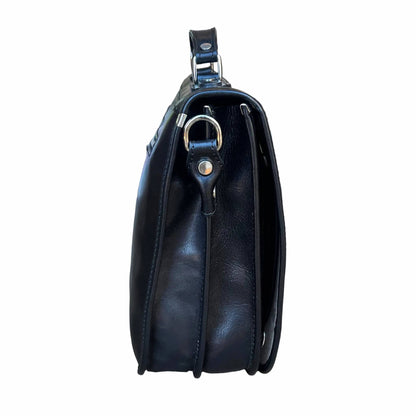 lato profilo Cartella da lavoro in pelle con chiusura a girello Borsa professionale Made in Italy Cuoieria Italiana