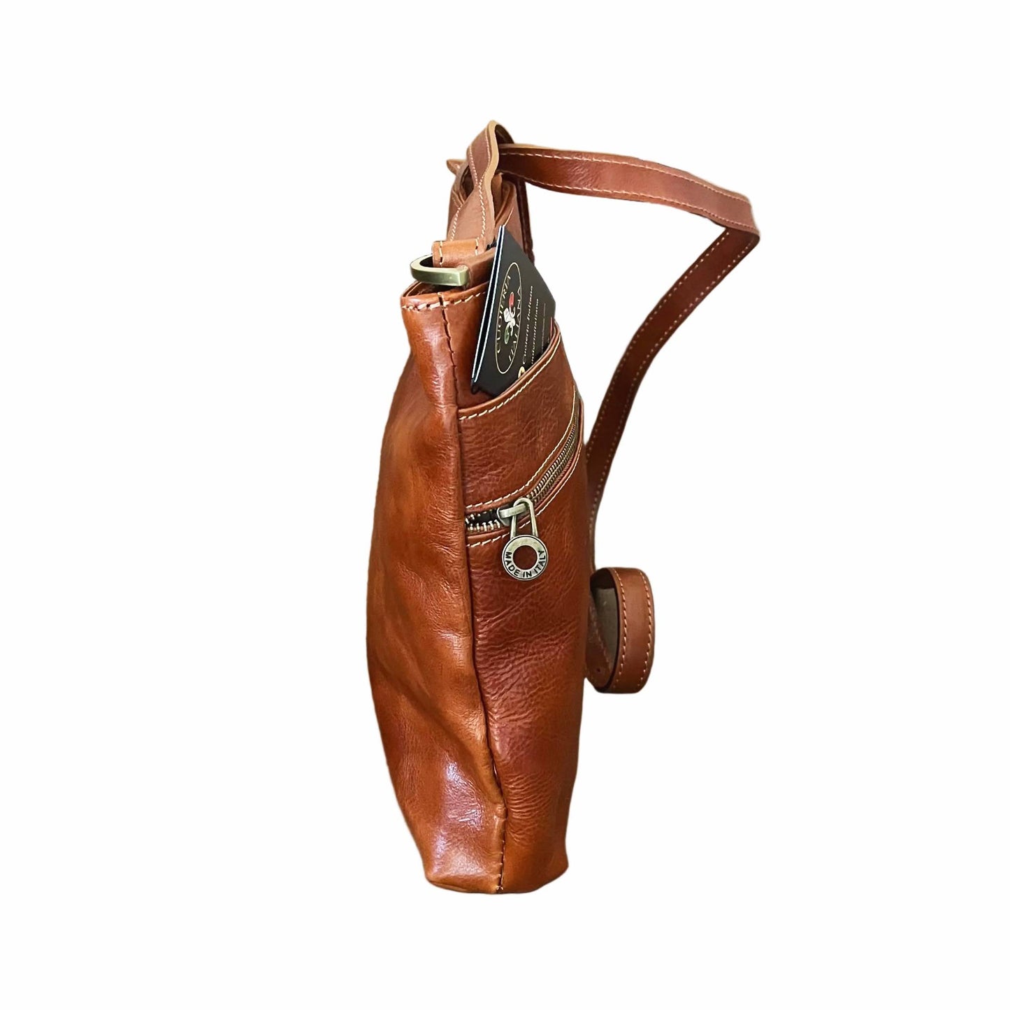 lato profilo larghezza borsello west in pelle cuoio naturale da uomo borsa in cuoio artigianale made in italy cuoieria italiana