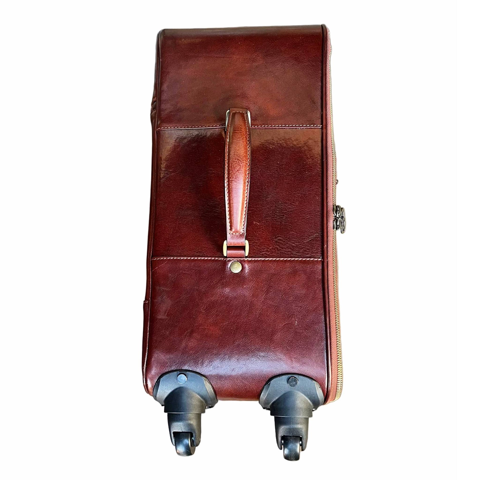 lato profilo profondità larghezza Trolley Premium in pelle Valigia artigianale Made in Italy Cuoieria Italiana