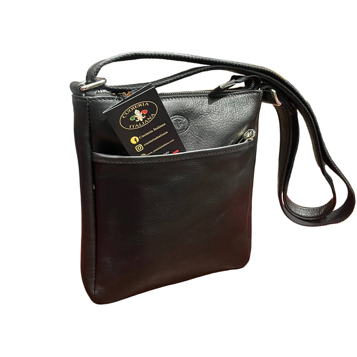 legionario borsello senza pattina in pelle nero da uomo accessorio fatto a mano in cuoio made in italy cuoieria italiana®