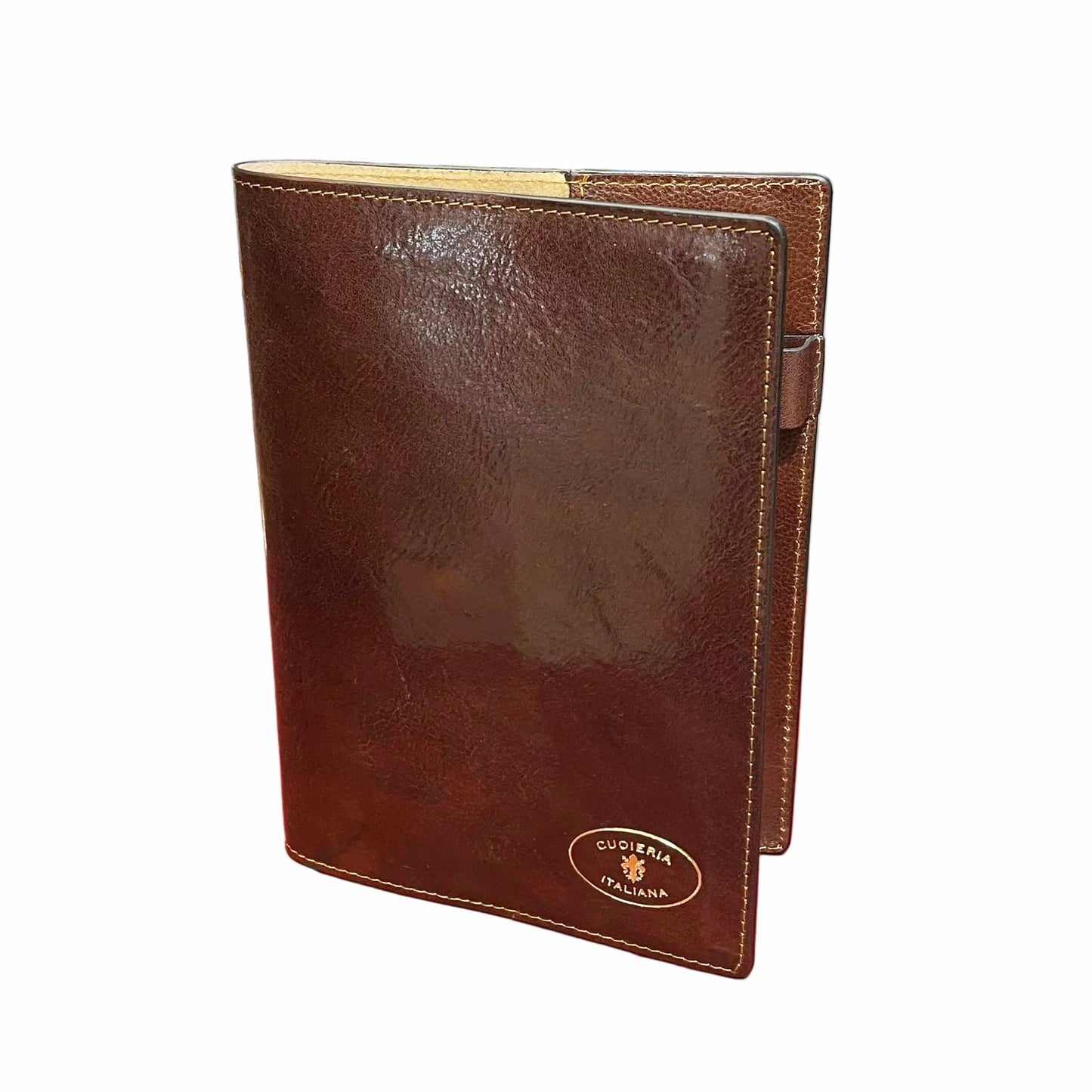 leonida porta agenda in pelle marrone classico accessorio da ufficio fatto a mano in cuoio made in italy cuoieria italiana