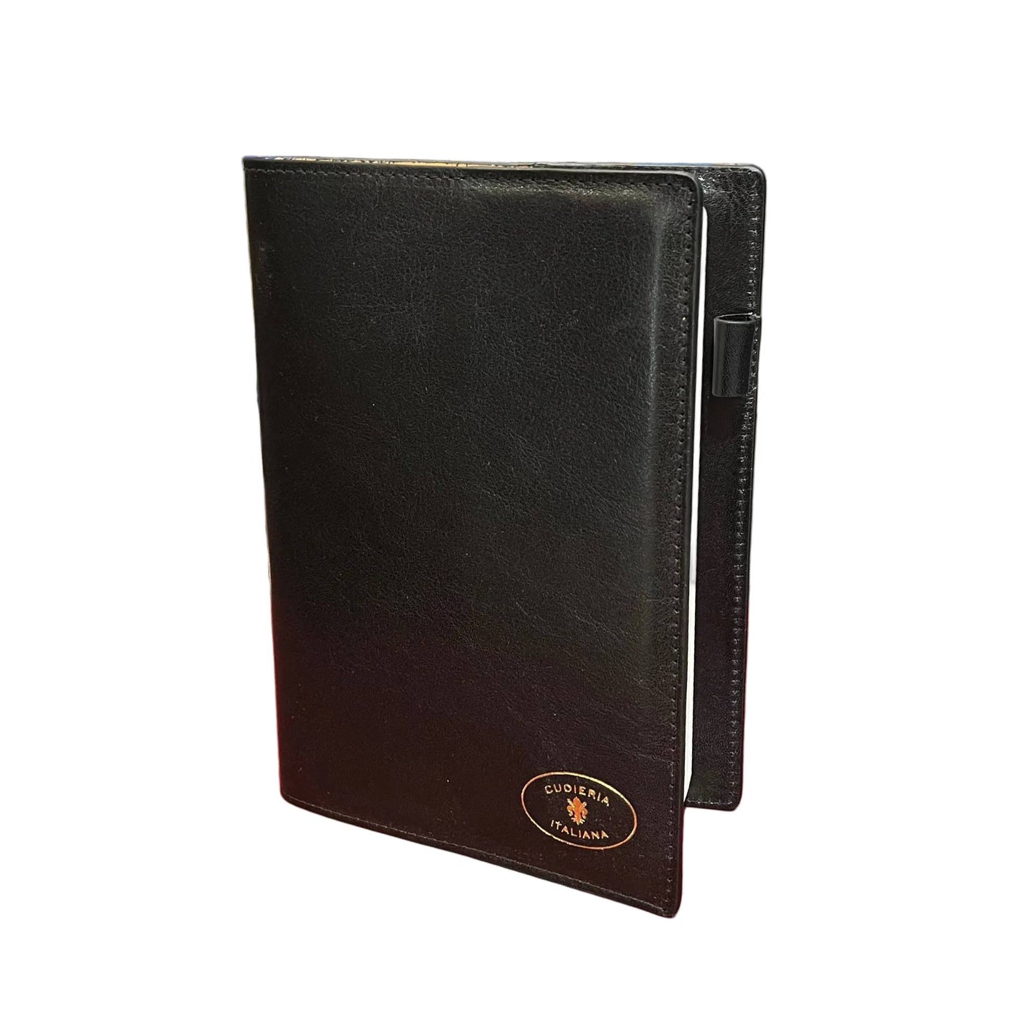 leonida porta agenda in pelle nera accessorio da ufficio fatto a mano in cuoio made in italy cuoieria italiana