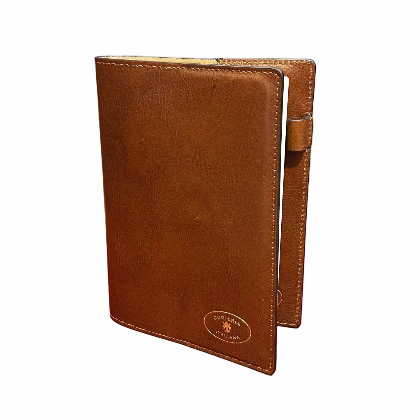 leonida porta agenda in pelle tinta cuoio naturale accessorio da ufficio fatto a mano in cuoio made in italy cuoieria italiana