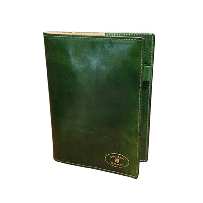 leonida porta agenda in pelle verde accessorio da ufficio fatto a mano in cuoio made in italy cuoieria italiana