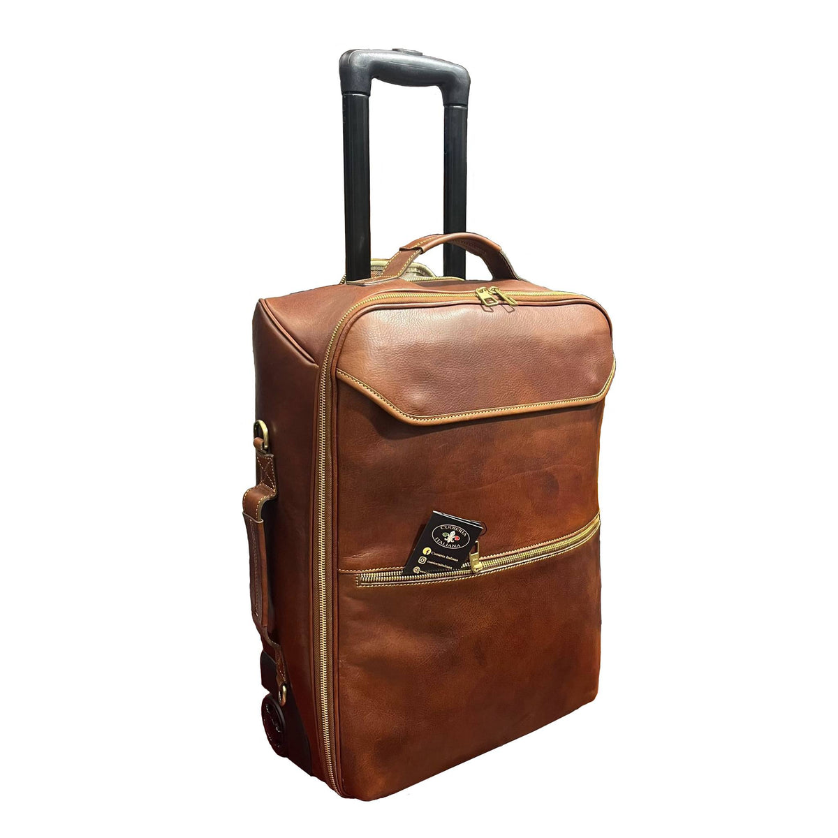 manico telescopico a metà  media misura corvus valigia in cuoio da bagaglio a mano trolley fatto a mano in pelle marrone classico made in italy cuoieria italiana®