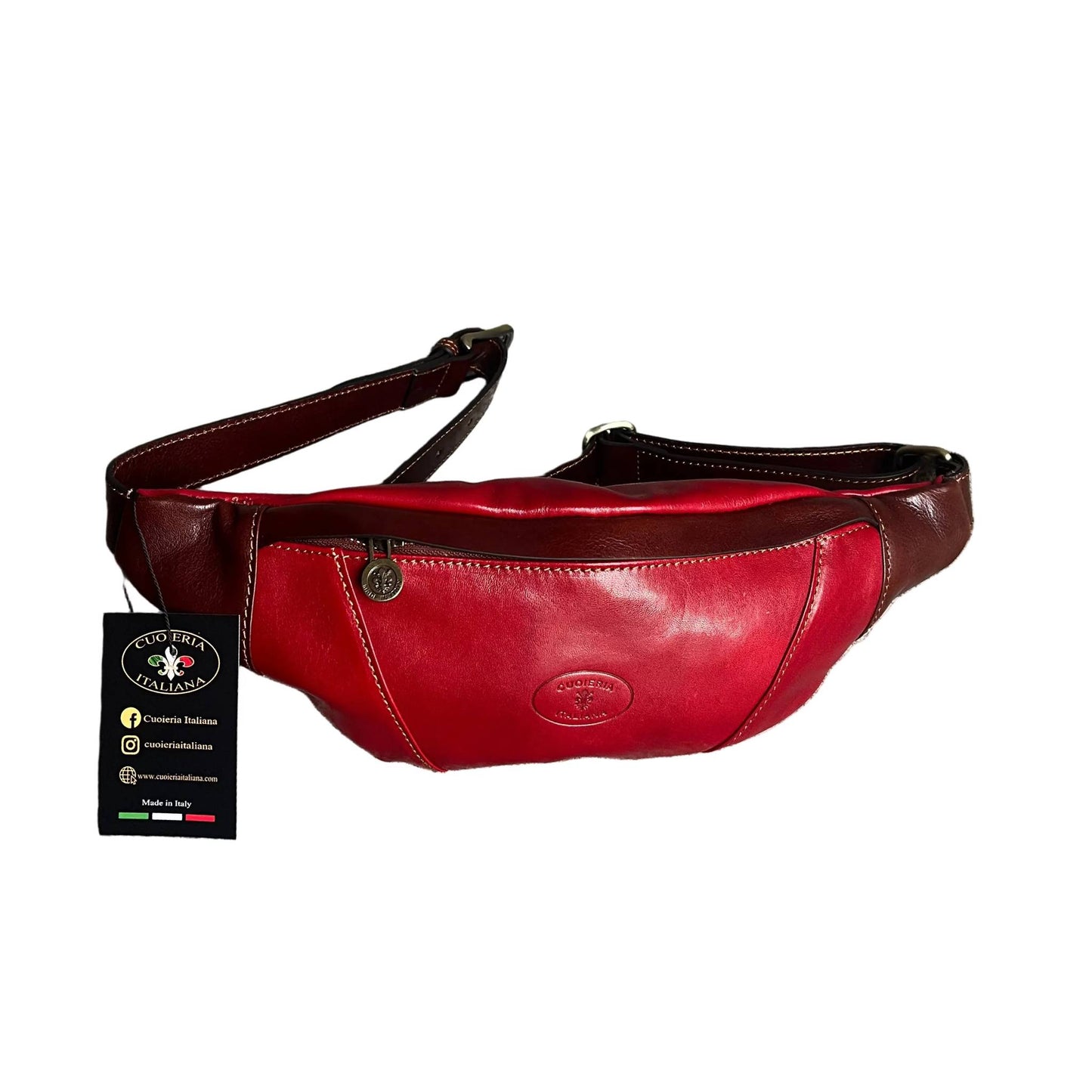 mars marsupio in pelle rosso e marrone accessorio artigianale unisex in cuoio made in italy cuoieria italiana