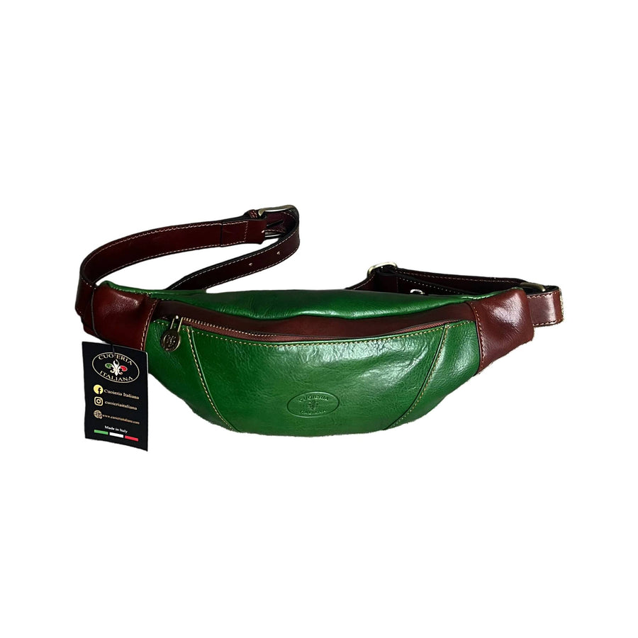 mars marsupio in pelle verde e marrone accessorio artigianale unisex in cuoio made in italy cuoieria italiana
