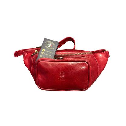 marsupio classico in pelle rosso per uomo e donna accessorio fatto a mano in cuoio made in italy cuoieria italiana