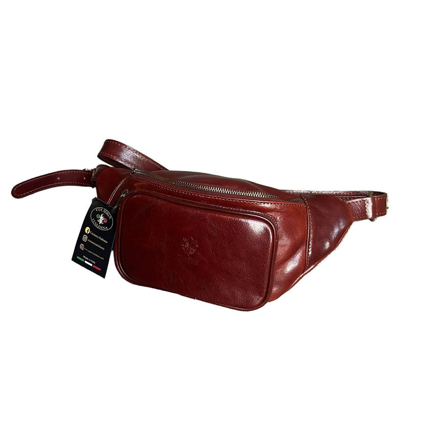 marsupio in pelle taglia media marrone accessorio artigianale unisex made in italy cuoieria italiana