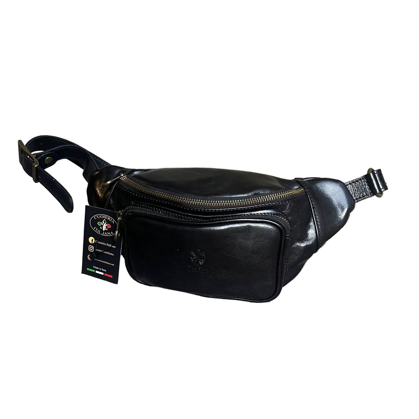 marsupio in pelle taglia media nero accessorio artigianale unisex made in italy cuoieria italiana
