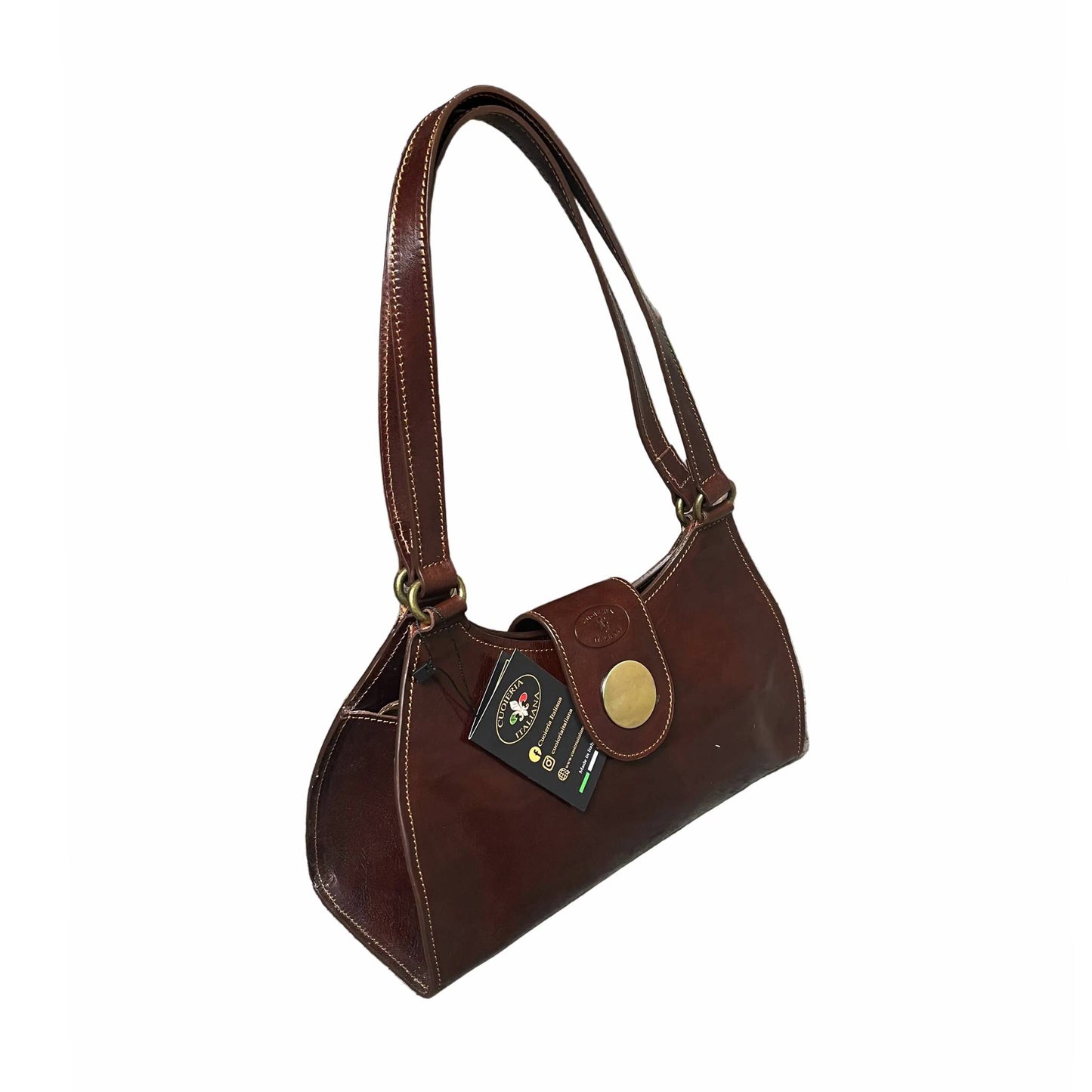 mercury borsa marrone testa di moro a spalla in pelle da donna artigianale made in italy cuoieria italiana