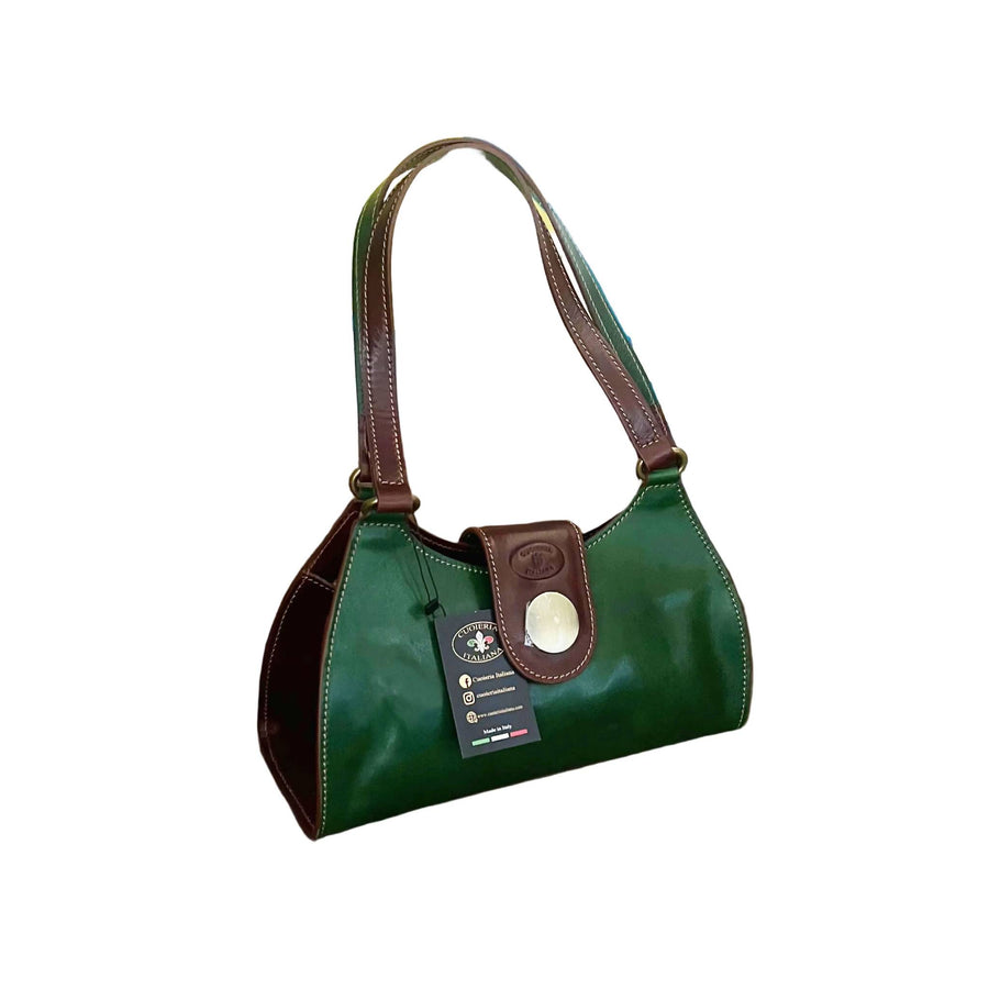 mercury borsa verde e marrone a spalla in pelle da donna artigianale made in italy cuoieria italiana