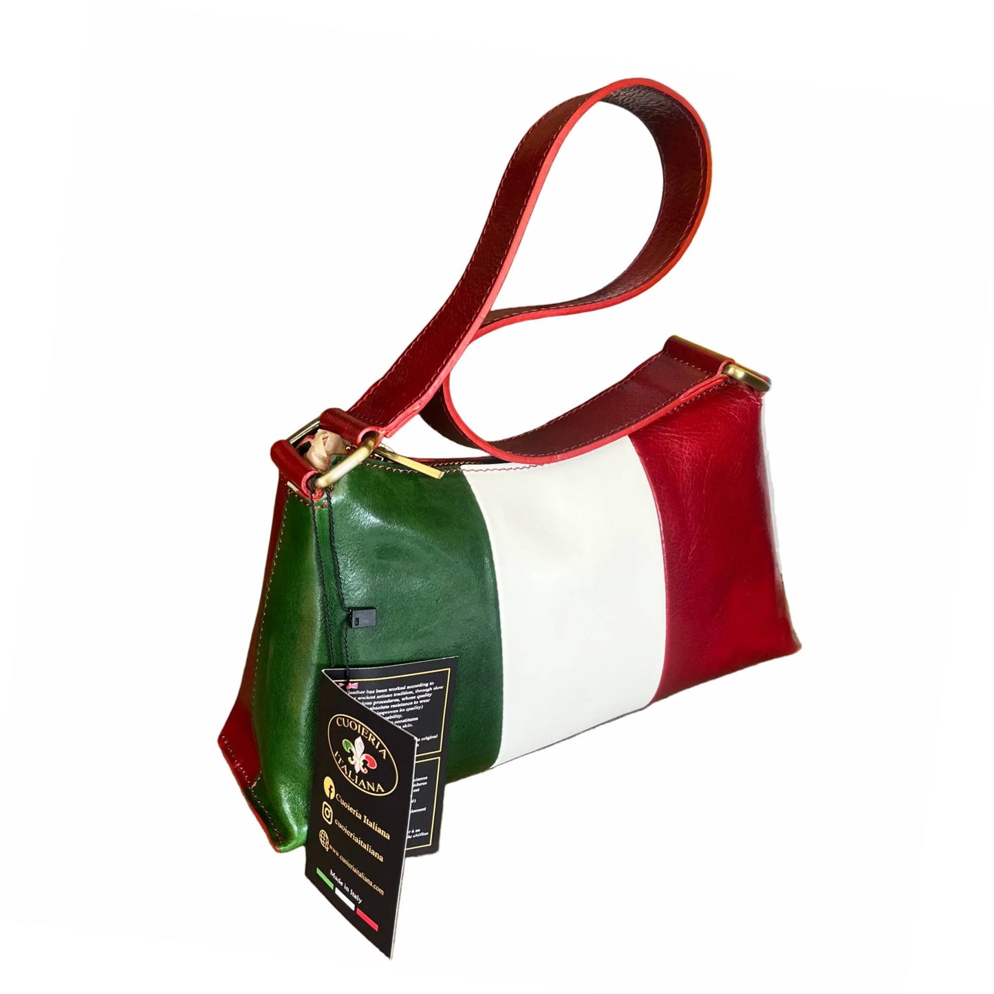 minerva borsa da donna borsa a spalla in pelle bandiera tricolore italiano fatta a mano in cuoio made in italy cuoieria italiana