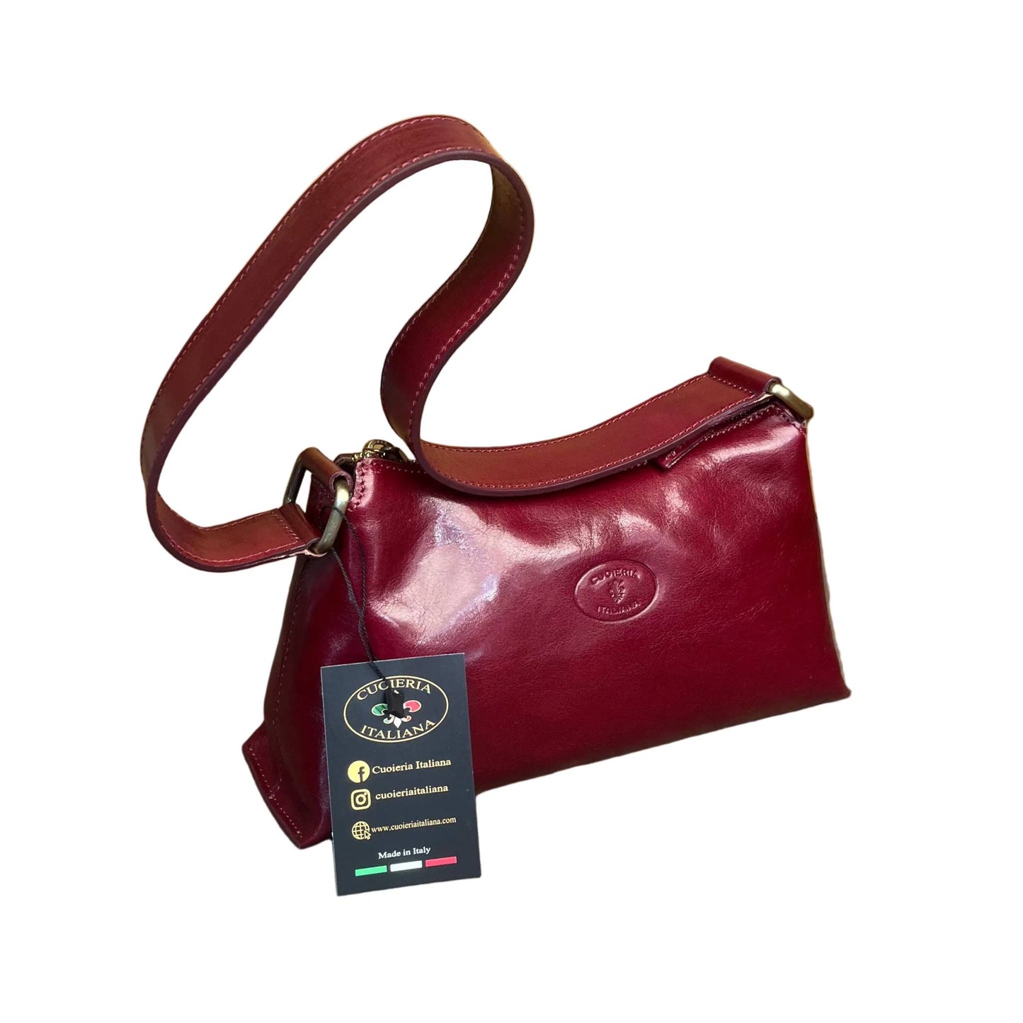 minerva borsa da donna borsa a spalla in pelle bordeaux fatta a mano in cuoio made in italy cuoieria italiana