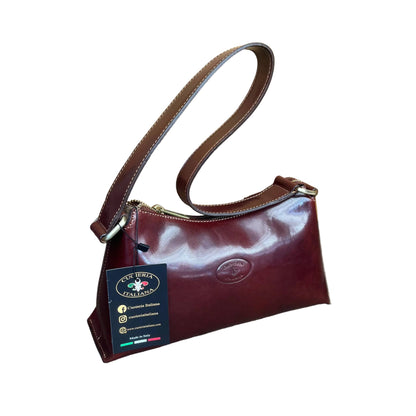 minerva borsa da donna borsa a spalla in pelle marrone classico fatta a mano in cuoio made in italy cuoieria italiana