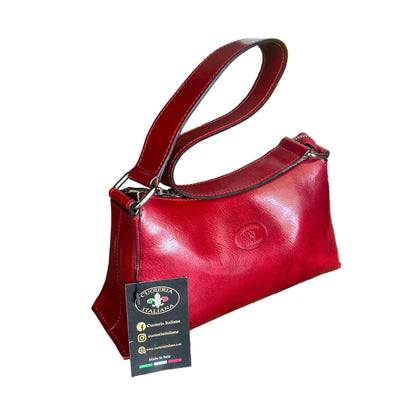 minerva borsa da donna borsa a spalla in pelle rossa fatta a mano in cuoio made in italy cuoieria italiana
