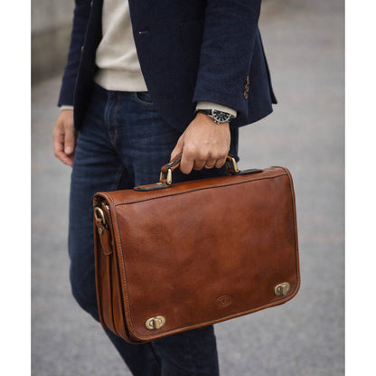 modello a mano Cartella da lavoro in pelle cuoio naturale con chiusura a girello Borsa professionale Made in Italy Cuoieria Italiana