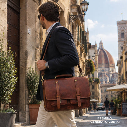 modello a tracolla hydra cartella 2 in 1 in cuoio marrone mogano borsa zaino da lavoro a tracolla fatta a mano in pelle made in italy cuoieria italiana®