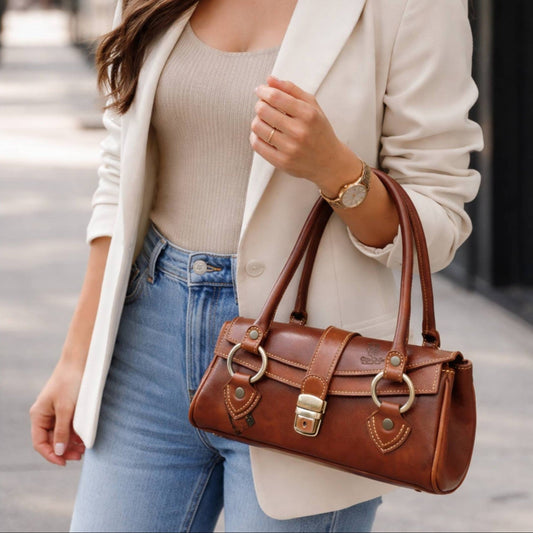 modello bauletto rustico borsa a mano marrone in pelle da donna made in italy cuoieria italiana