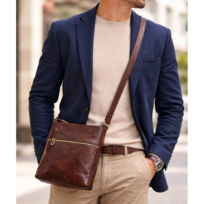 modello borsello west in pelle testa di moro da uomo borsa in cuoio artigianale made in italy cuoieria italiana