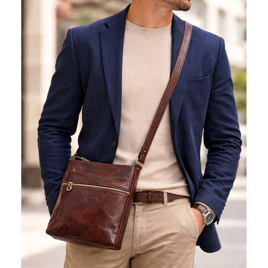 modello borsello west in pelle testa di moro da uomo borsa in cuoio artigianale made in italy cuoieria italiana