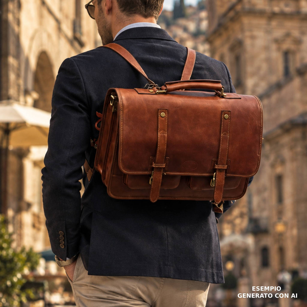 modello hydra cartella 2 in 1 in cuoio marrone mogano borsa zaino da lavoro a tracolla fatta a mano in pelle made in italy cuoieria italiana®