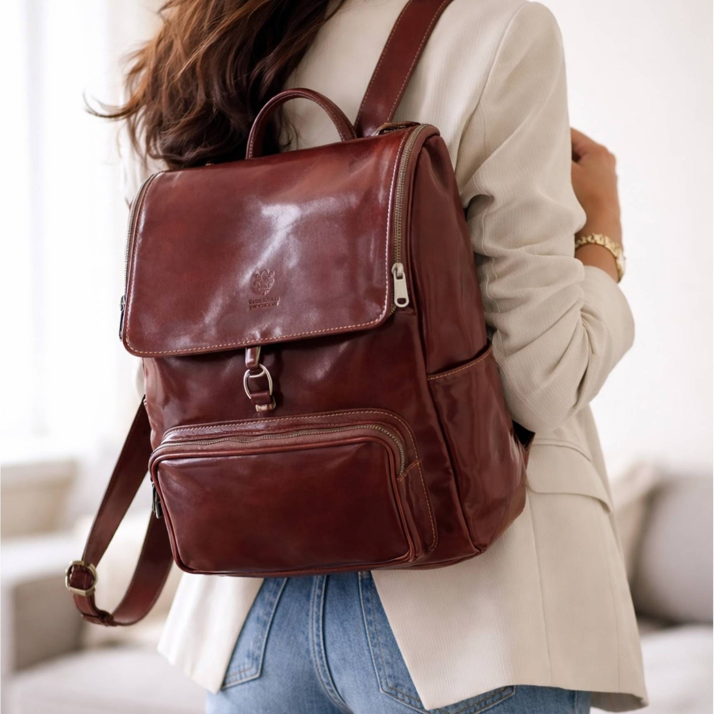 modello nomade eterno zaino porta pc in pelle marrone artigianale made in italy cuoieria italiana
