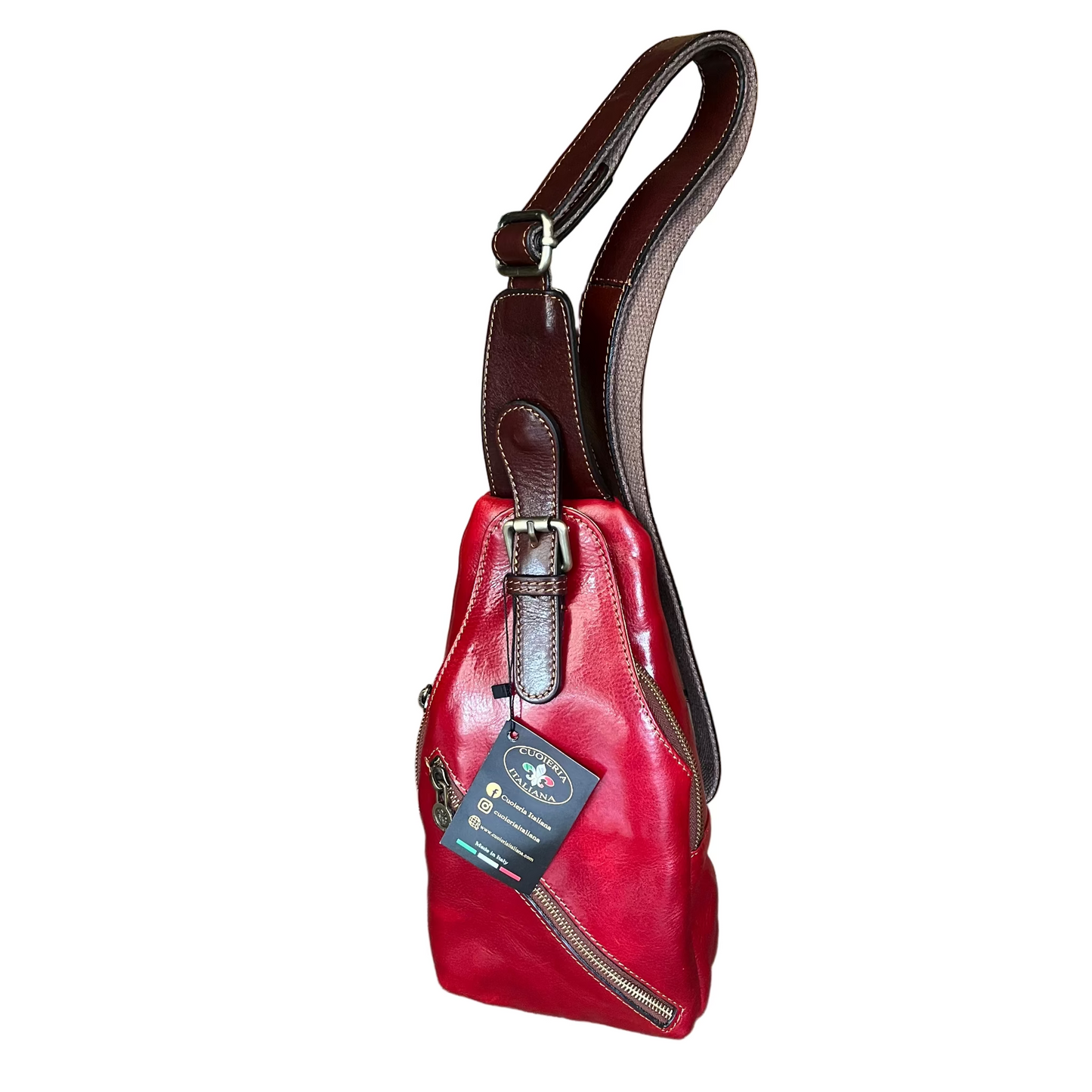 monospalla fast in pelle rosso accessorio borsa spallone unisex made in italy cuoieria italiana