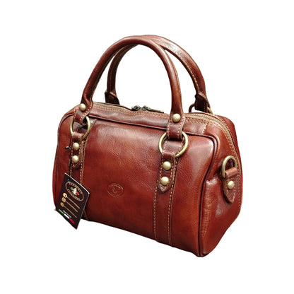 nettuno borsa a bauletto in pelle marrone da donna borsa fatta a mano in cuoio made in italy cuoieria italiana