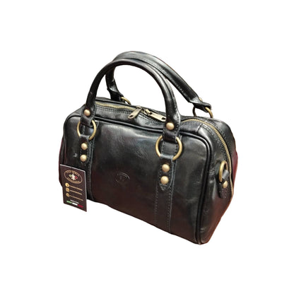 nettuno borsa a bauletto in pelle nero da donna borsa fatta a mano in cuoio made in italy cuoieria italiana