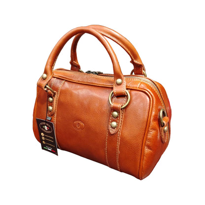 nettuno borsa a bauletto in pelle tinta cuoio naturale da donna borsa fatta a mano in cuoio made in italy cuoieria italiana