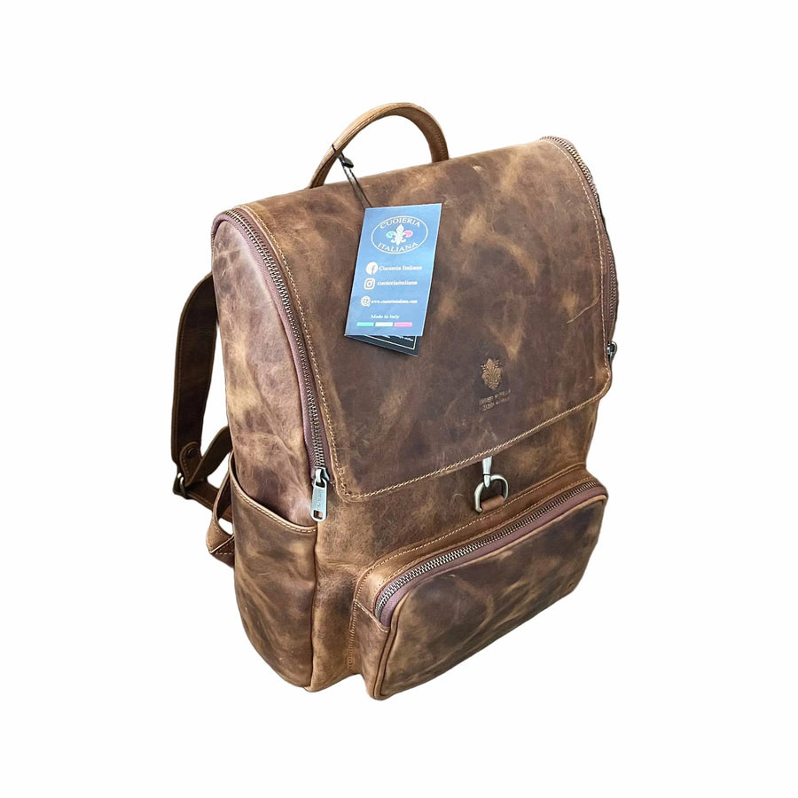 nomade eterno zaino porta pc in pelle vintage cuoio invecchiato artigianale made in italy cuoieria italiana