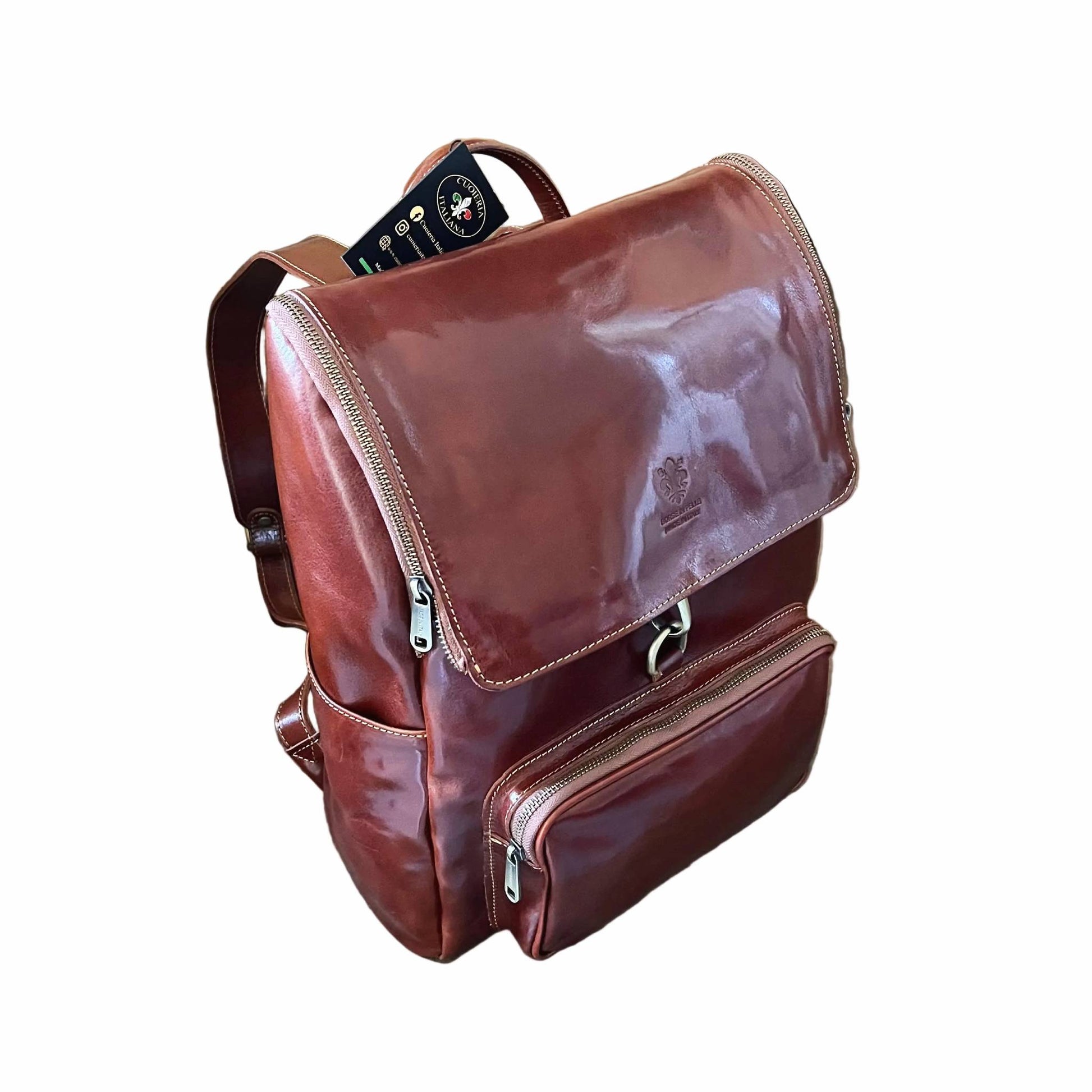 nomade eterno zaino porta pc in pelle marrone artigianale made in italy cuoieria italiana