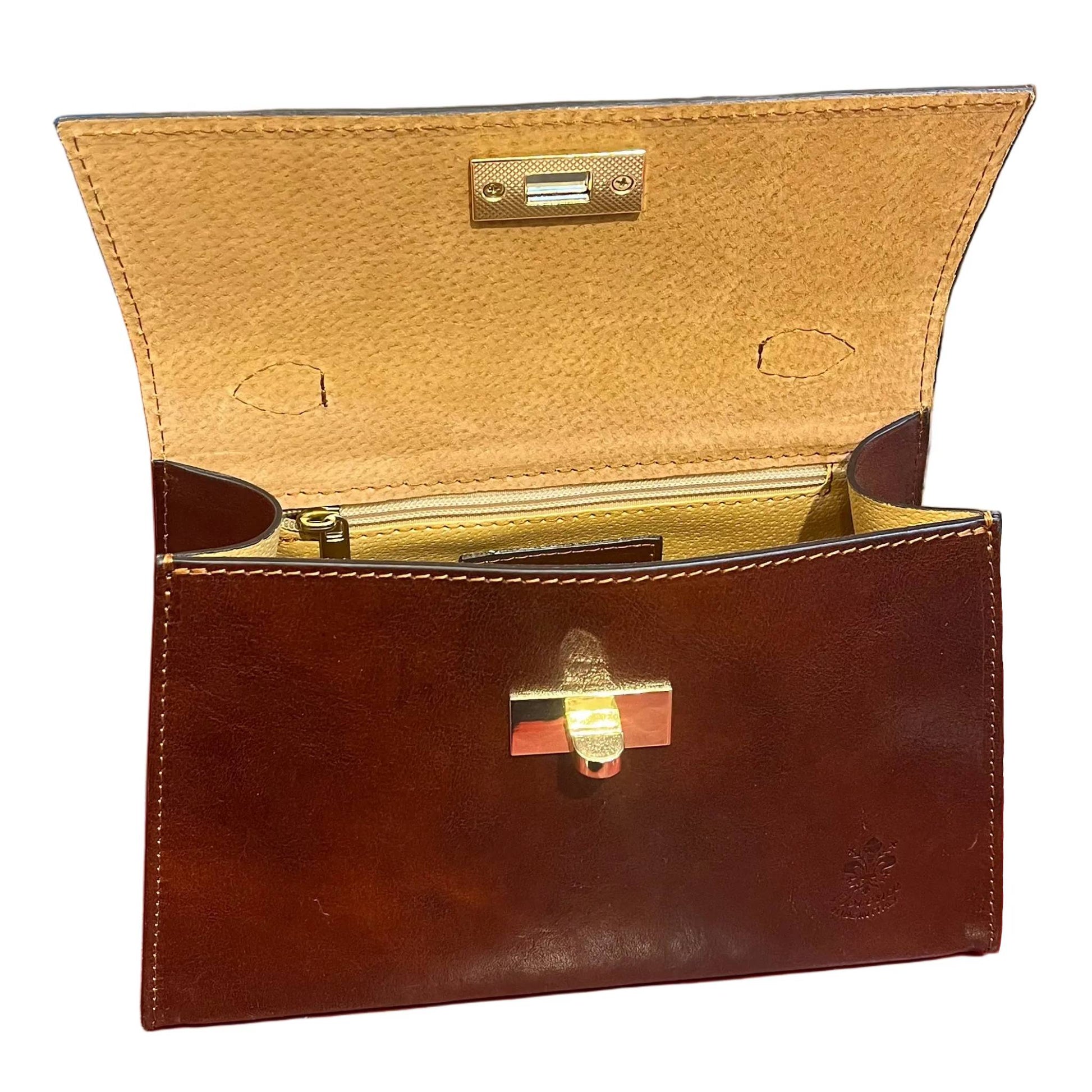 pattina aperta cometa borsa a tracolla in pelle marrone classico da donna borsa fatta a mano in cuoio made in italy cuoieria italiana