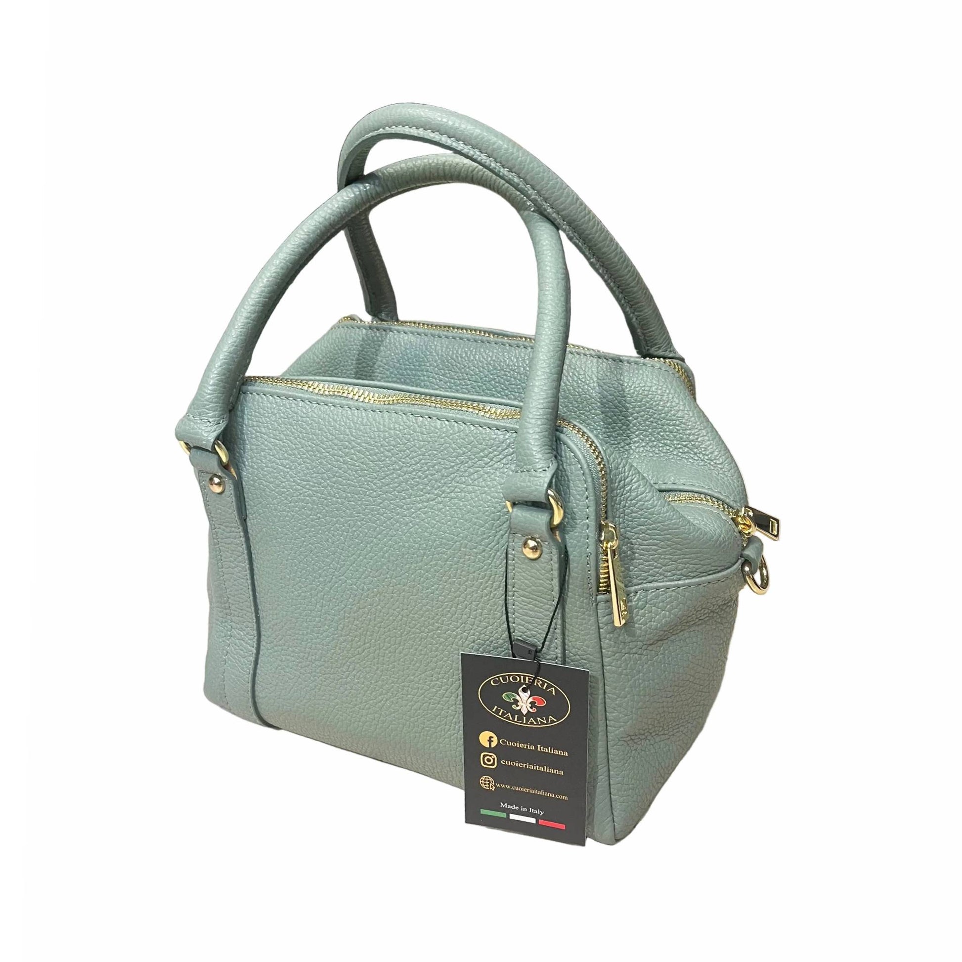 pegaso borsa bauletto a tracolla in pelle verde acqua da donna artigianale made in italy cuoieria italiana