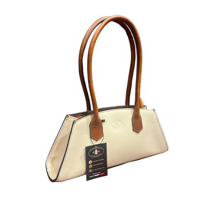 persefone borsa in pelle panna e cuoio da donna borsa fatta a mano in cuoio made in italy cuoieria italiana®