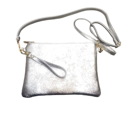 pochette grande in pelle argento da donna vitello martellato made in italy cuoieria italiana