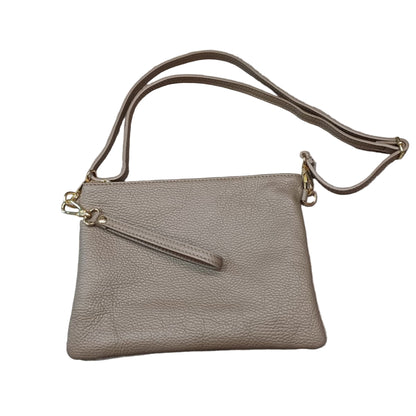 pochette grande in pelle beige scuro da donna vitello martellato made in italy cuoieria italiana