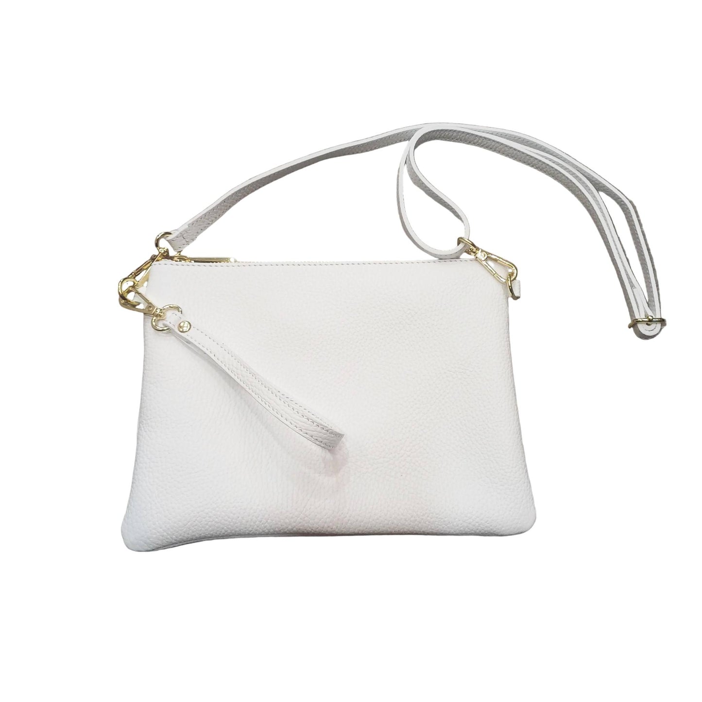 pochette grande in pelle bianca da donna vitello martellato made in italy cuoieria italiana