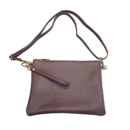 pochette grande in pelle bordeaux scuro da donna vitello martellato made in italy cuoieria italiana