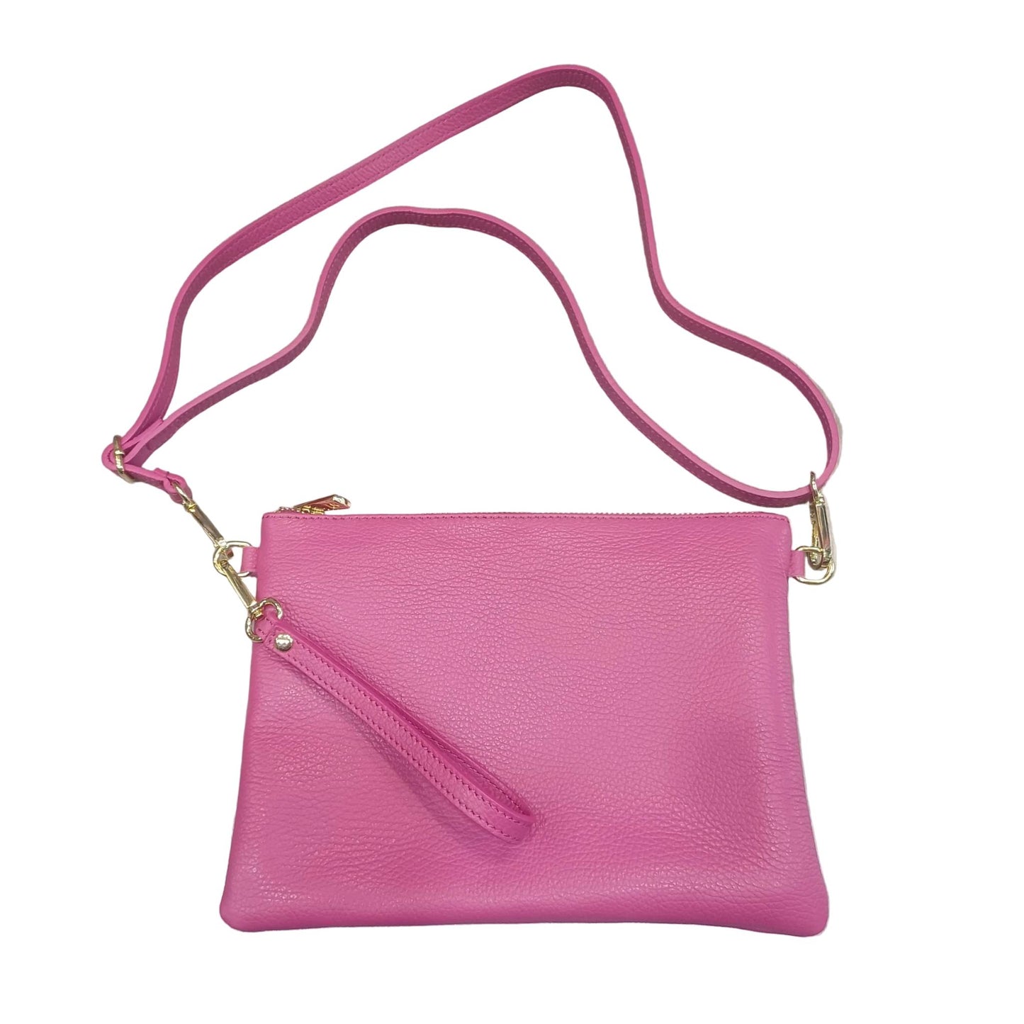 pochette grande in pelle fucsia da donna vitello martellato made in italy cuoieria italiana