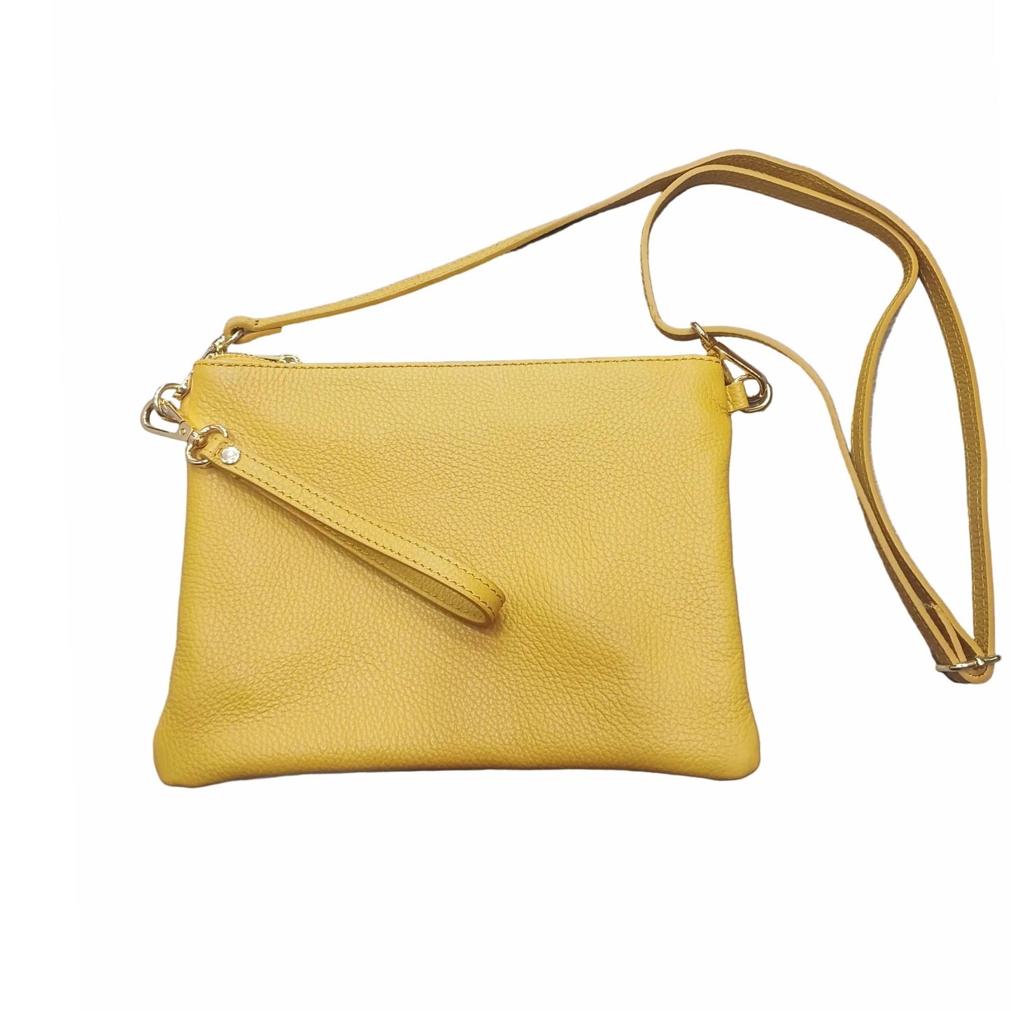 pochette grande in pelle gialla da donna vitello martellato made in italy cuoieria italiana