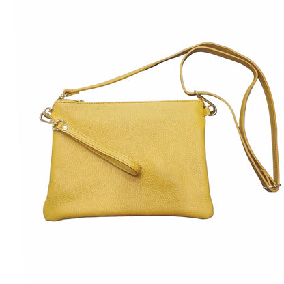 pochette grande in pelle gialla da donna vitello martellato made in italy cuoieria italiana