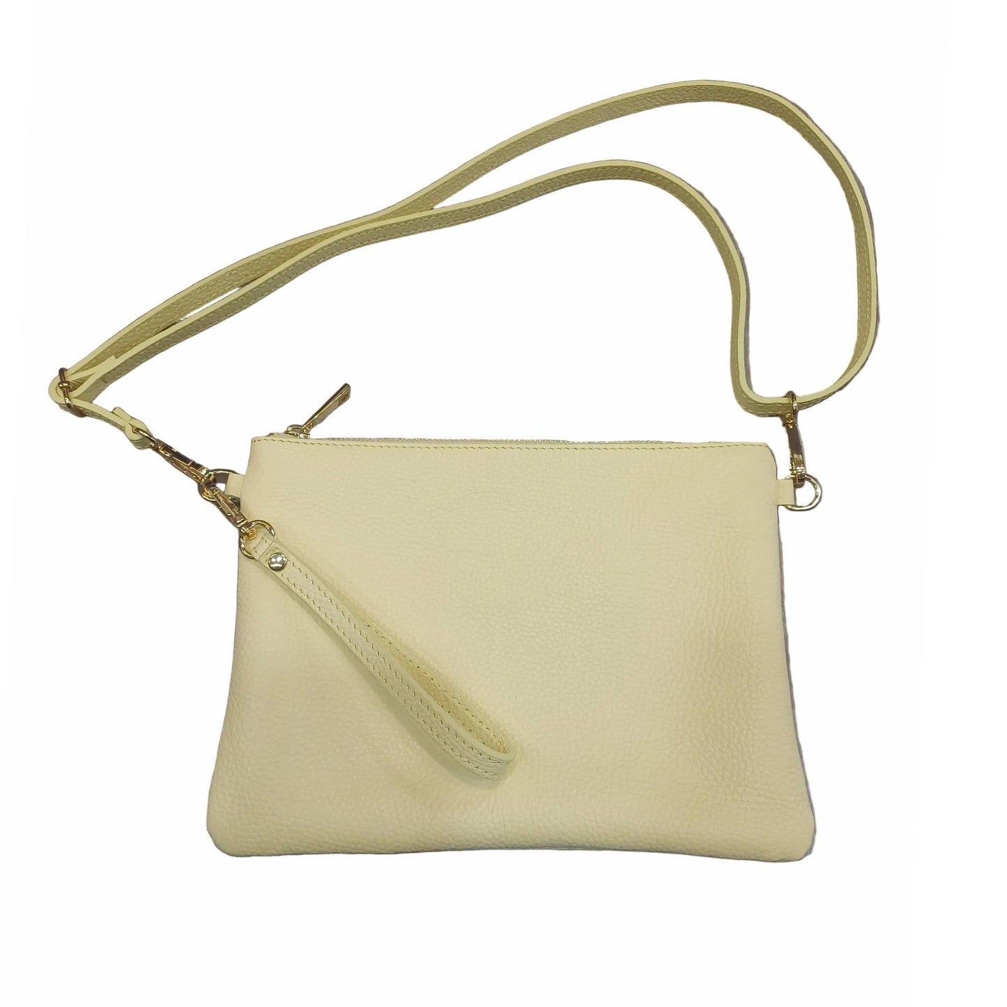 pochette grande in pelle giallo chiaro da donna vitello martellato made in italy cuoieria italiana