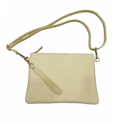 pochette grande in pelle giallo chiaro da donna vitello martellato made in italy cuoieria italiana