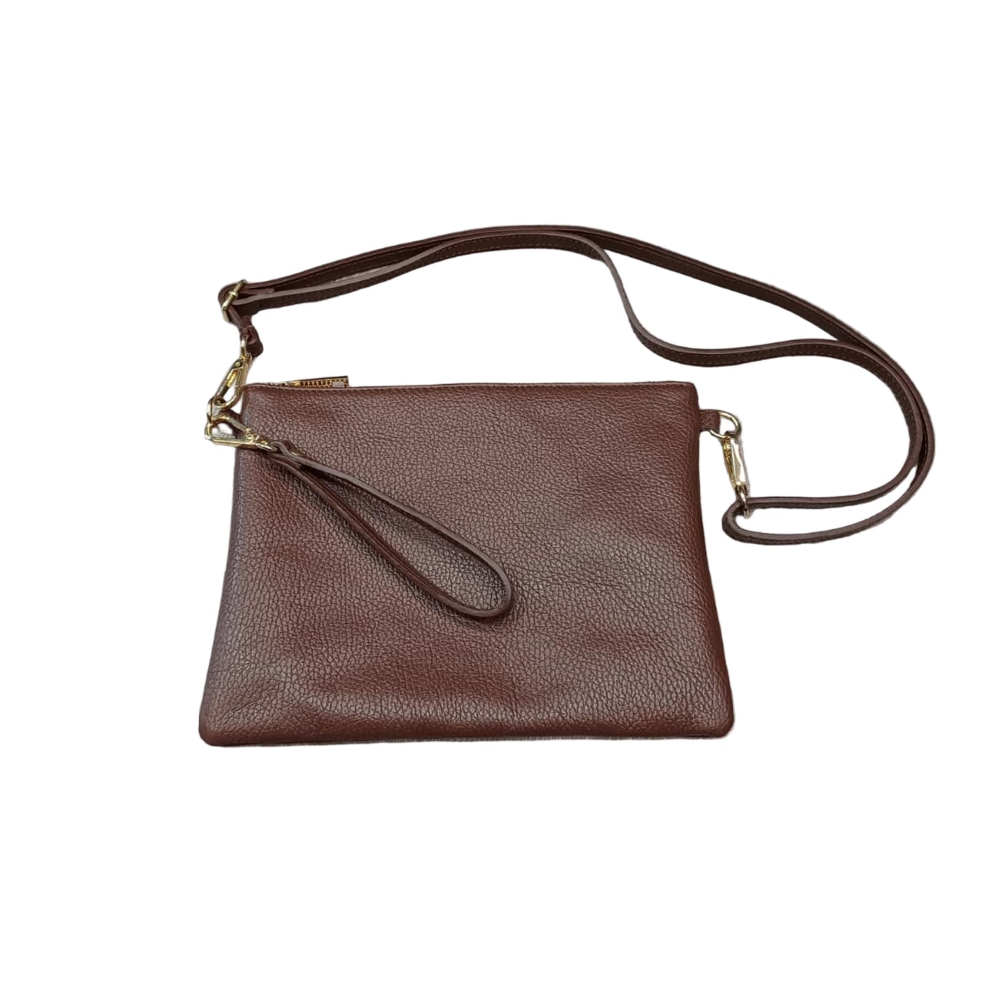 pochette grande in pelle marrone da donna vitello martellato made in italy cuoieria italiana