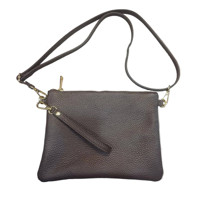 pochette grande in pelle marrone testa di moro da donna vitello martellato made in italy cuoieria italiana