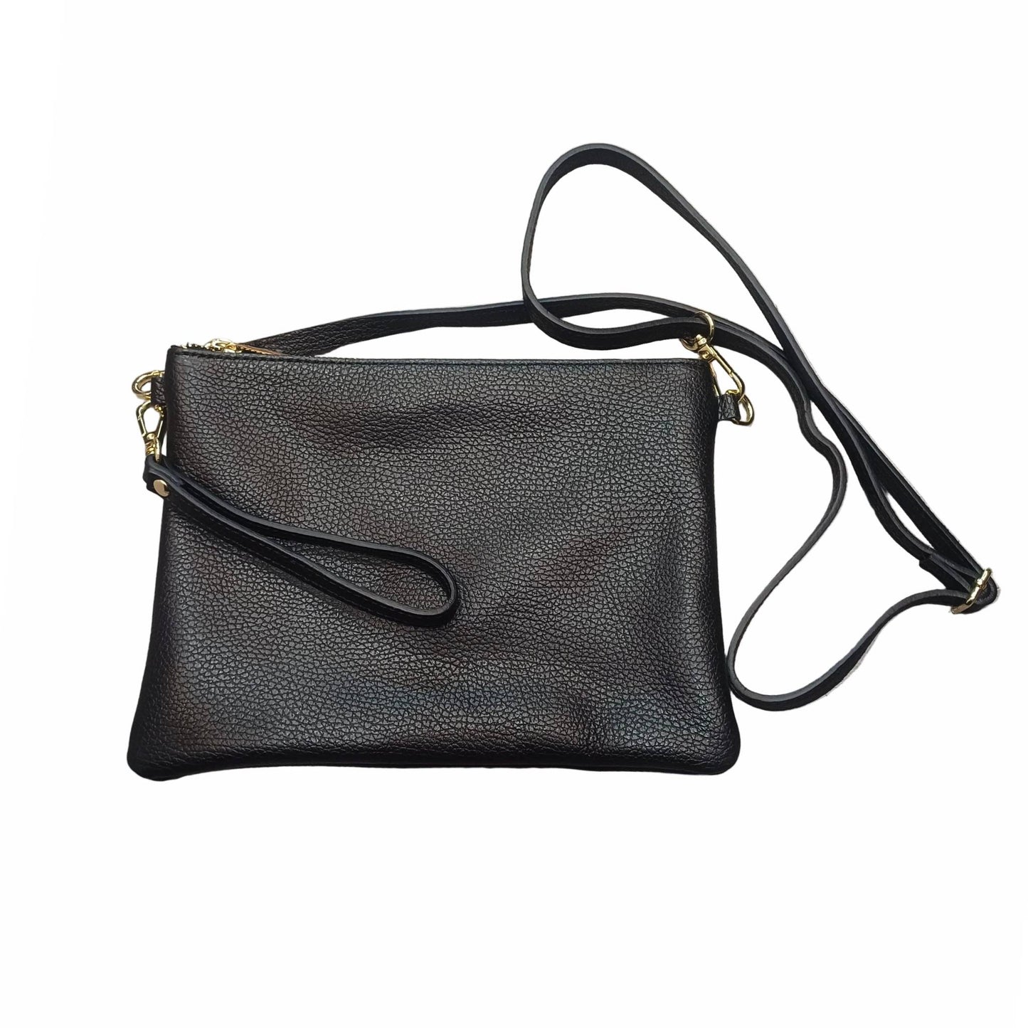 pochette grande in pelle nera da donna vitello martellato made in italy cuoieria italiana